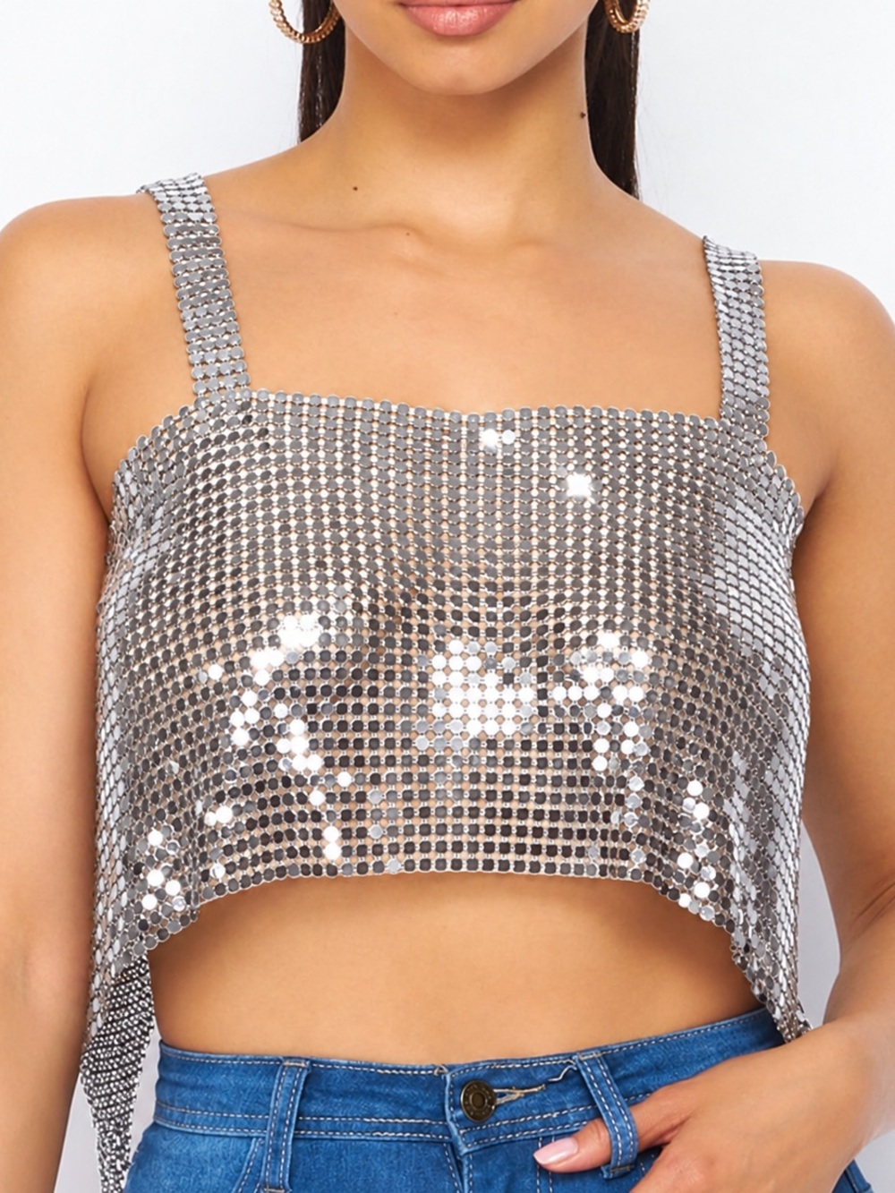 Hot & Delicious Silver Metallic Mistress Chain Mail Crop Top Size S/M NWT!